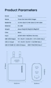 Toocki 40W Multi-device Fast Charger 3 Ports